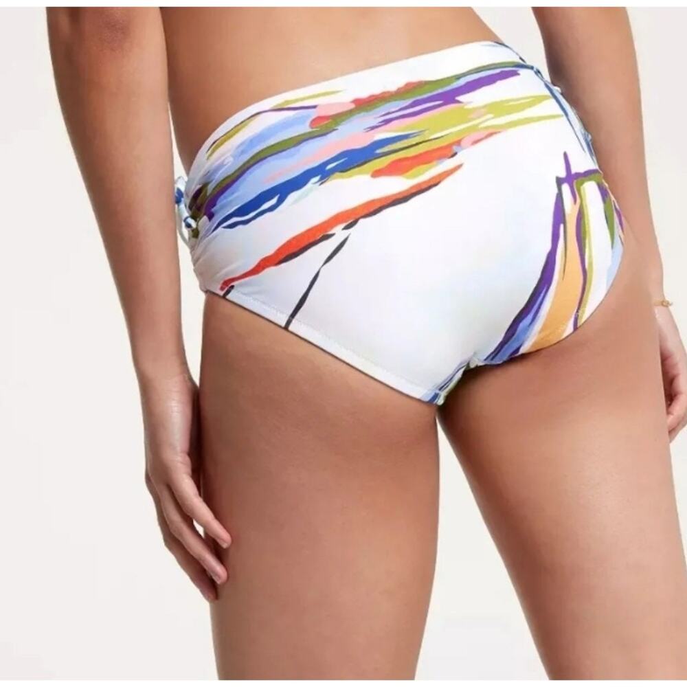 Calia Swim High Rise Ruched Bikini Bottom Watercolor Abstract Rainbow Small NEW - Picture 8 of 9